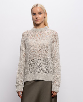 Brunello Cucinelli Gray openwork sweater with wool and sequins MRG562500