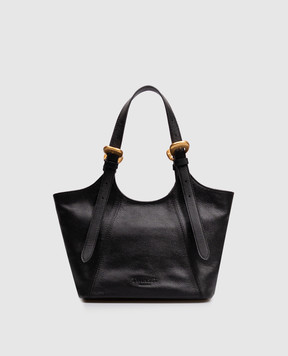 Twinset Black leather tote bag with logo embossing 262TB7195