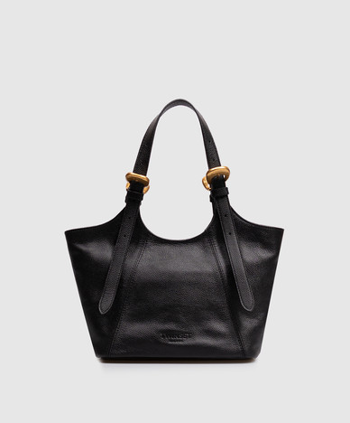 Schwarze Ledertasche mit Logoprägung