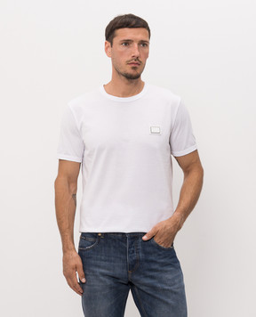 Dolce&Gabbana White T-shirt with textured patch G8PV1TG7Q1Q