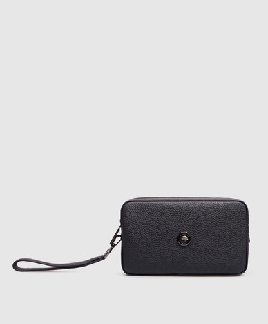 Blue leather clutch
