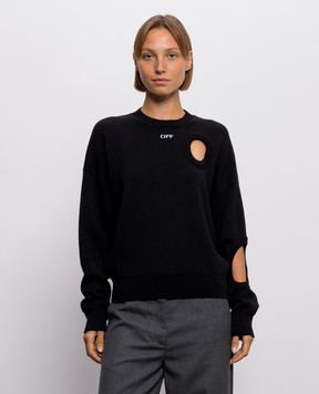 Off-White Black wool jumper with figure-hugging necklines 2FE00527T