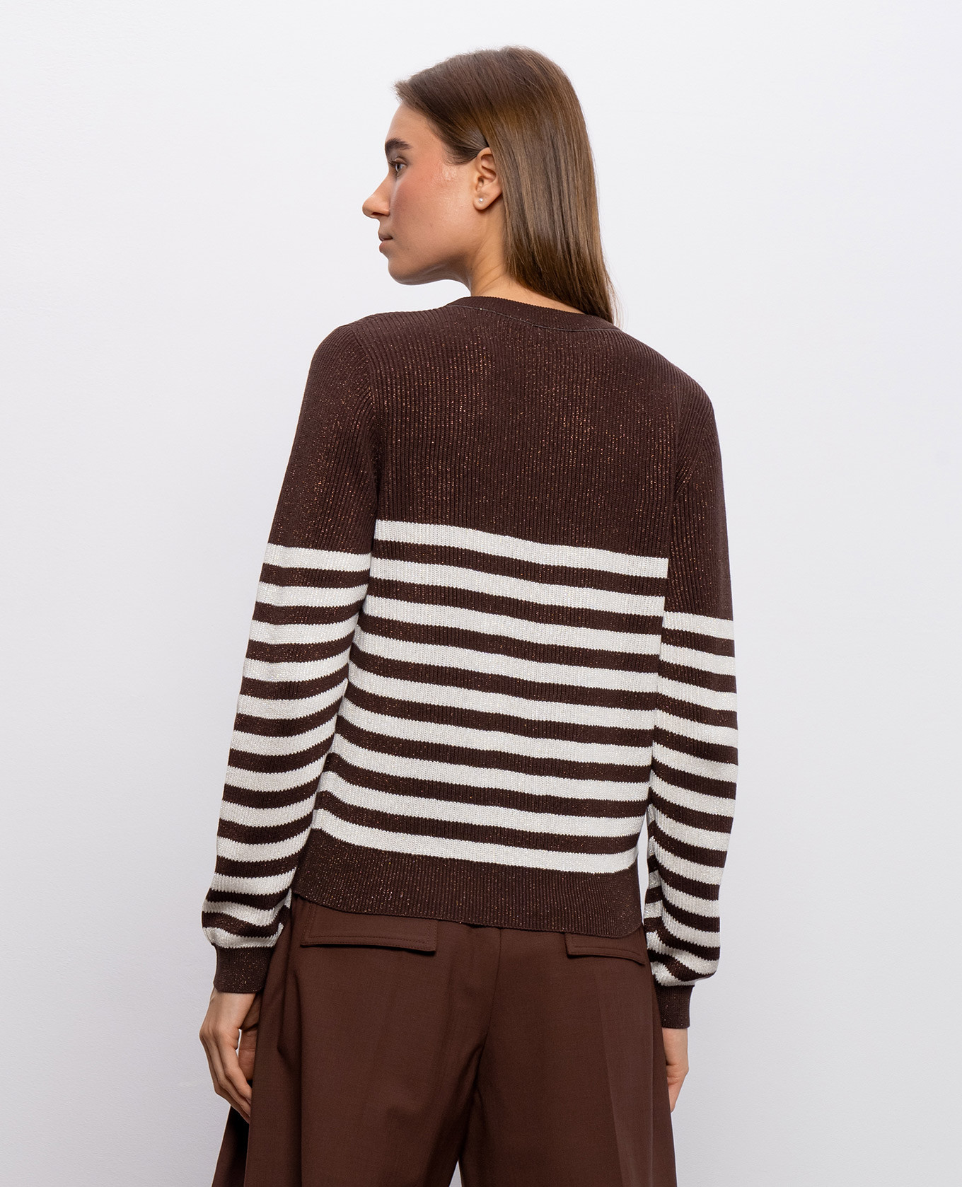 Brown striped jumper with lurex Brunello Cucinelli 4