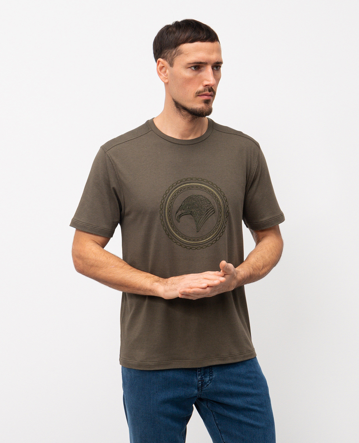 

Khaki T-shirt with embroidered emblem Stefano Ricci