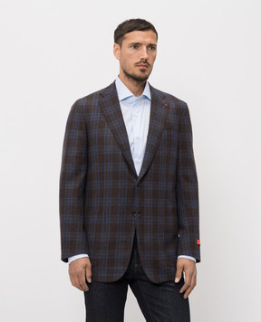 ISAIA Brown checked wool and cashmere jacket 521GFI21166