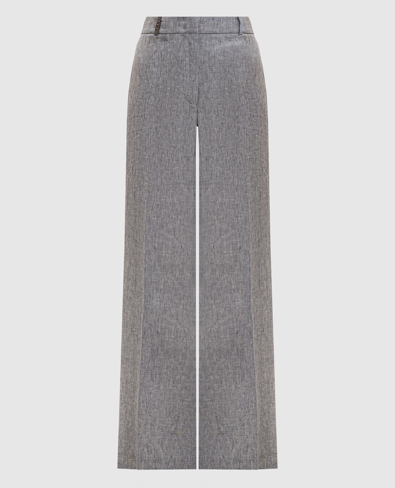 Grey linen trousers with brand patch