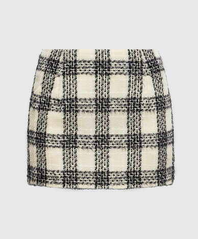 Ivory tweed mini skirt with wool