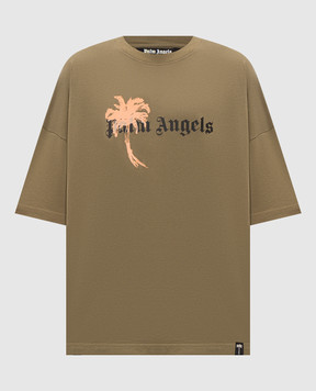 Palm Angels Khaki T-shirt with logo print PAMAA003JR006