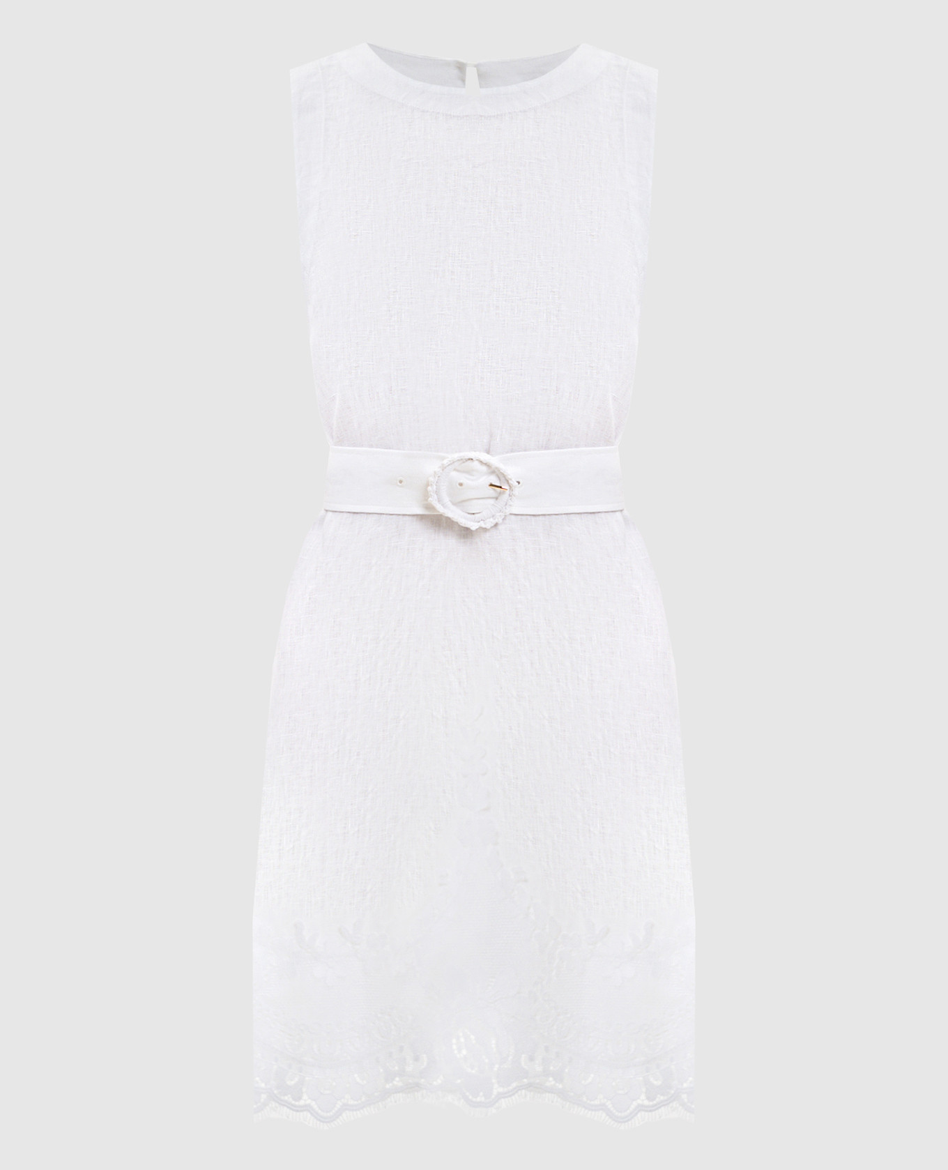 White linen mini dress with lace