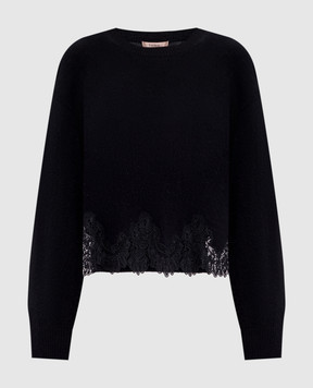 Twinset Black wool jumper with lace 252TT3381