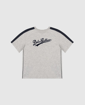Dolce&Gabbana Children's gray melange T-shirt with textured logo L4JTKDG7PWQ814