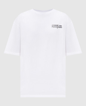 Comme des Fuckdown White T-shirt with contrasting logo and emblem print FMS6CFABM01995