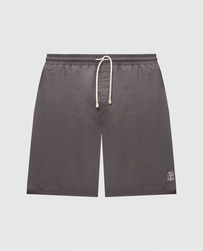 Brunello Cucinelli Grey swim shorts with embroidered logo MW817043