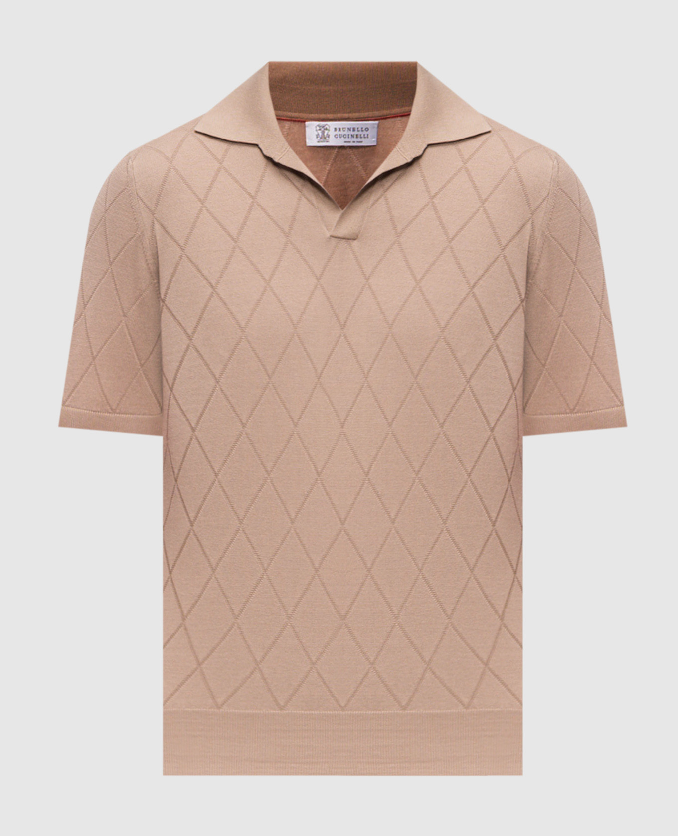 Brown polo shirt with geometric pattern