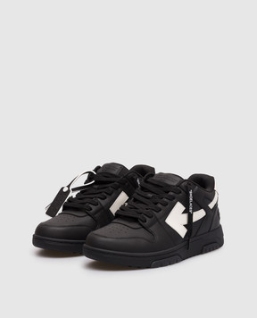 Off-White Out Of Office black leather sneakers with logo OMIA189C99LEA019