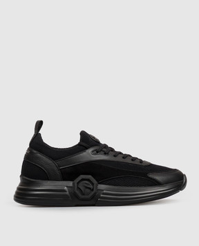 Stefano Ricci Black combination sneakers with textured monogram logo UG27G6716TMRSDW