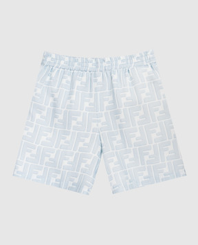 Fendi Children's blue linen shorts with monogram print BMF278AY8C