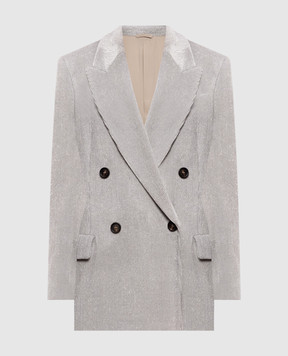 Brunello Cucinelli Gray double-breasted corduroy jacket with lurex MG5687369