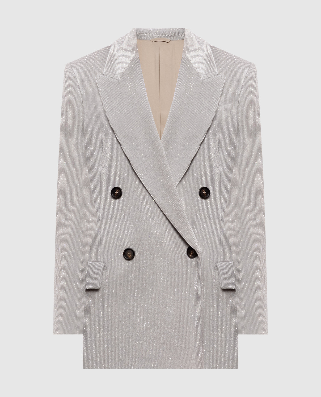 Gray double-breasted corduroy jacket with lurex