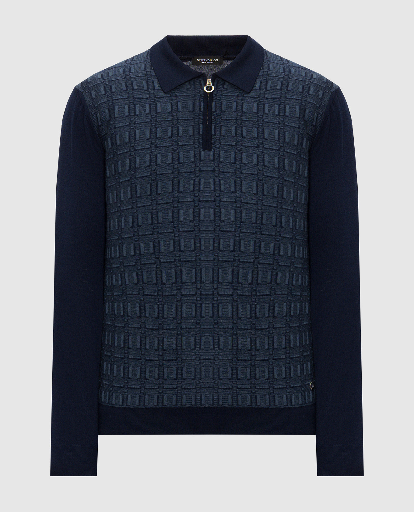 Blue wool, silk and cashmere polo shirt