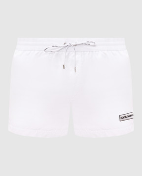 Dolce&Gabbana White swim shorts with logo patch M4F62TON0DK