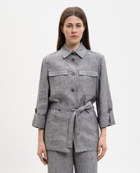 Peserico Gray linen shirt with belt S01225A02629