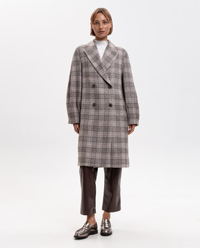 Twinset Gray double-breasted coat with checked wool 262TP2740