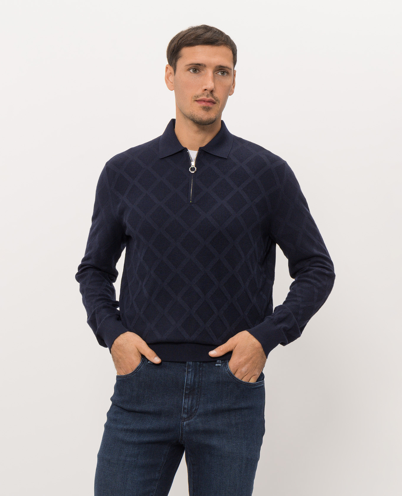 Navy blue wool polo shirt Stefano Ricci 3