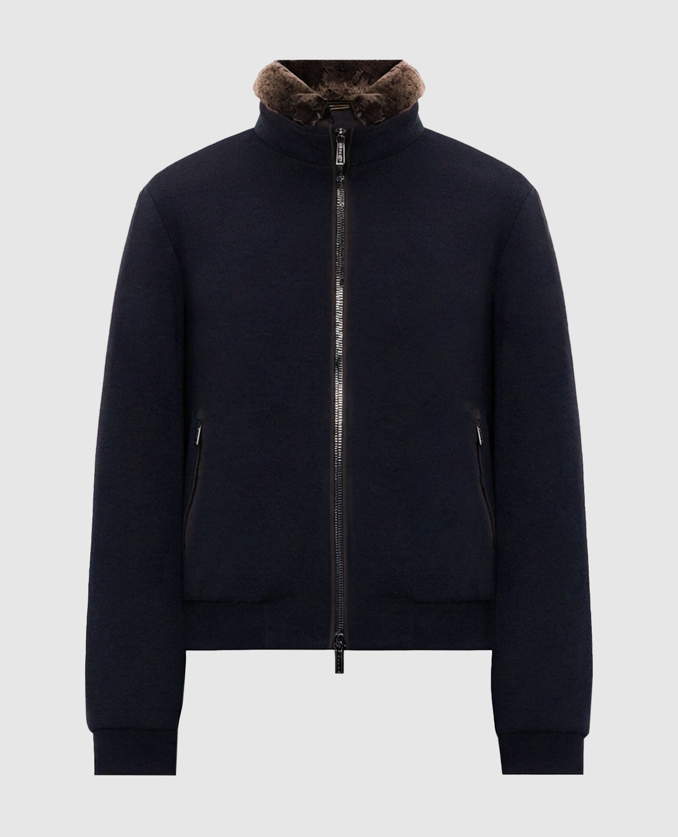 BELLATI blue down jacket made of wool and cashmere with fur