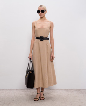 Twinset Beige midi dress with linen 261TF2021