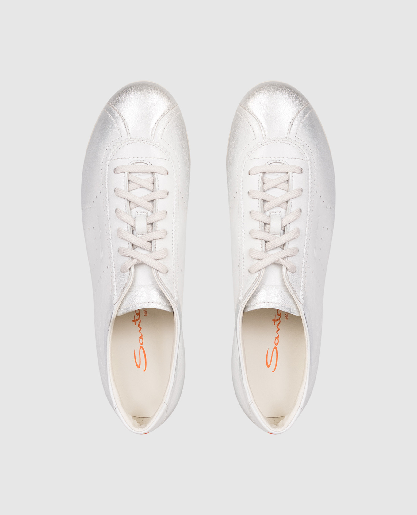 Grey leather sneakers with embossed logo Santoni 4