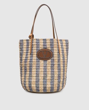 Valentino Beige striped raffia tote bag 8W2B0R37UHK