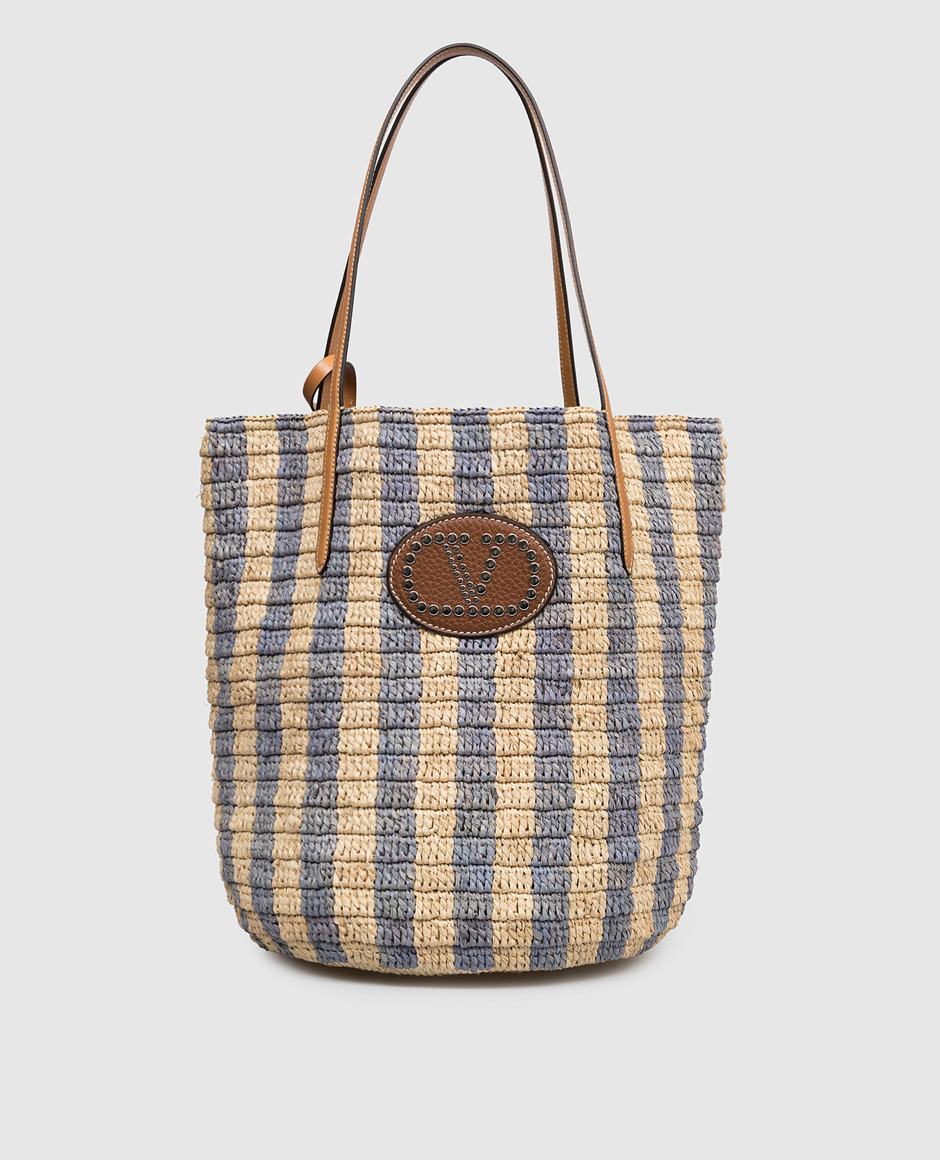 

Beige striped raffia tote bag Valentino