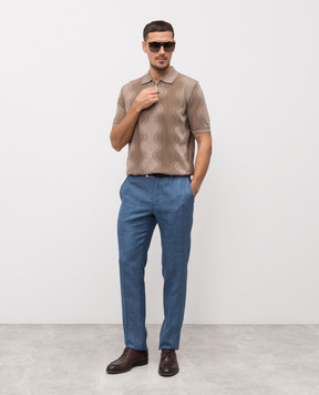 Stefano Ricci Beige polo shirt with patterned silk K818105P31F26171