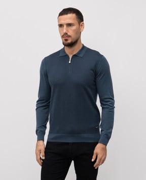 Enrico Mandelli Blue wool and silk patterned polo shirt 2K040A5903