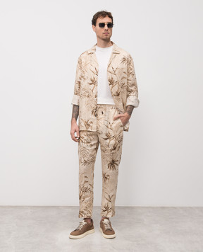 ISAIA Beige linen shirt with print CAM218C1110