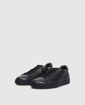 Doucal's Blue leather sneakers with textured logo DU3552SPENUF281