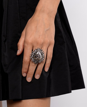 CelesteG Silver heart-shaped ring with beads 1180