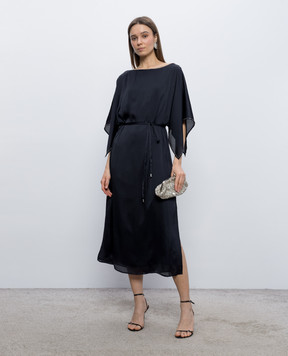 Peserico Dark blue dress with monil chain E0239001516