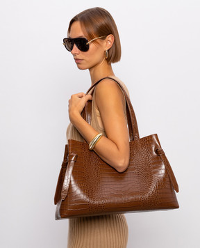 YUZEFI Gyoza brown crocodile embossed leather tote bag GYOZATOTEEMBOSSEDLEATHE
