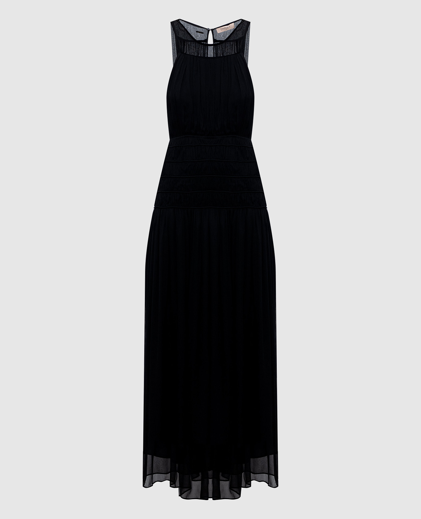 Black maxi dress with drape