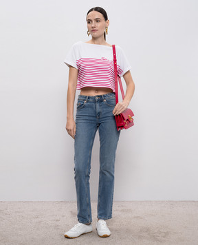 Balmain White striped cropped t-shirt GF1EE150GF53