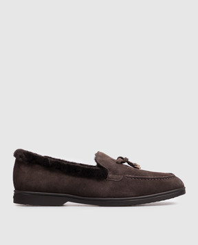 Doucal's Brown suede loafers with fur trim DD8920JOANUM252