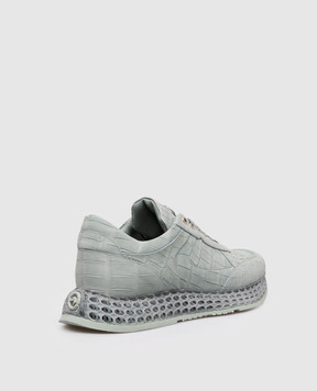 Stefano Ricci Green crocodile leather sneakers with nubuck effect UR88G6607CN