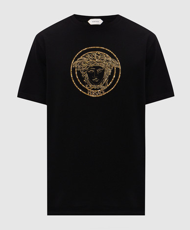 Black T-shirt with Medusa embroidery