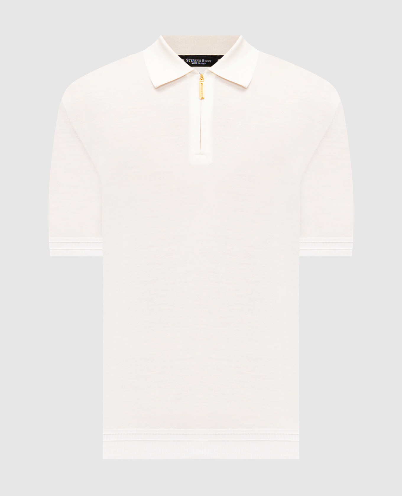 White silk polo shirt with embroidered monogram logo