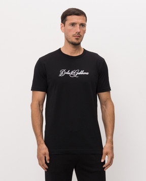 Dolce&Gabbana Black T-shirt with contrast logo embroidery G8PT1ZG7P9K