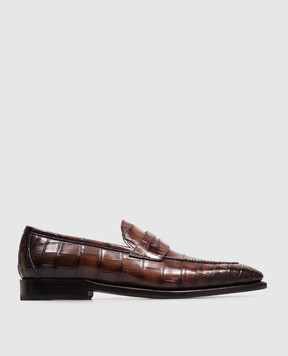 Stefano Ricci Brown glossy crocodile leather loafers UO01C2330CA