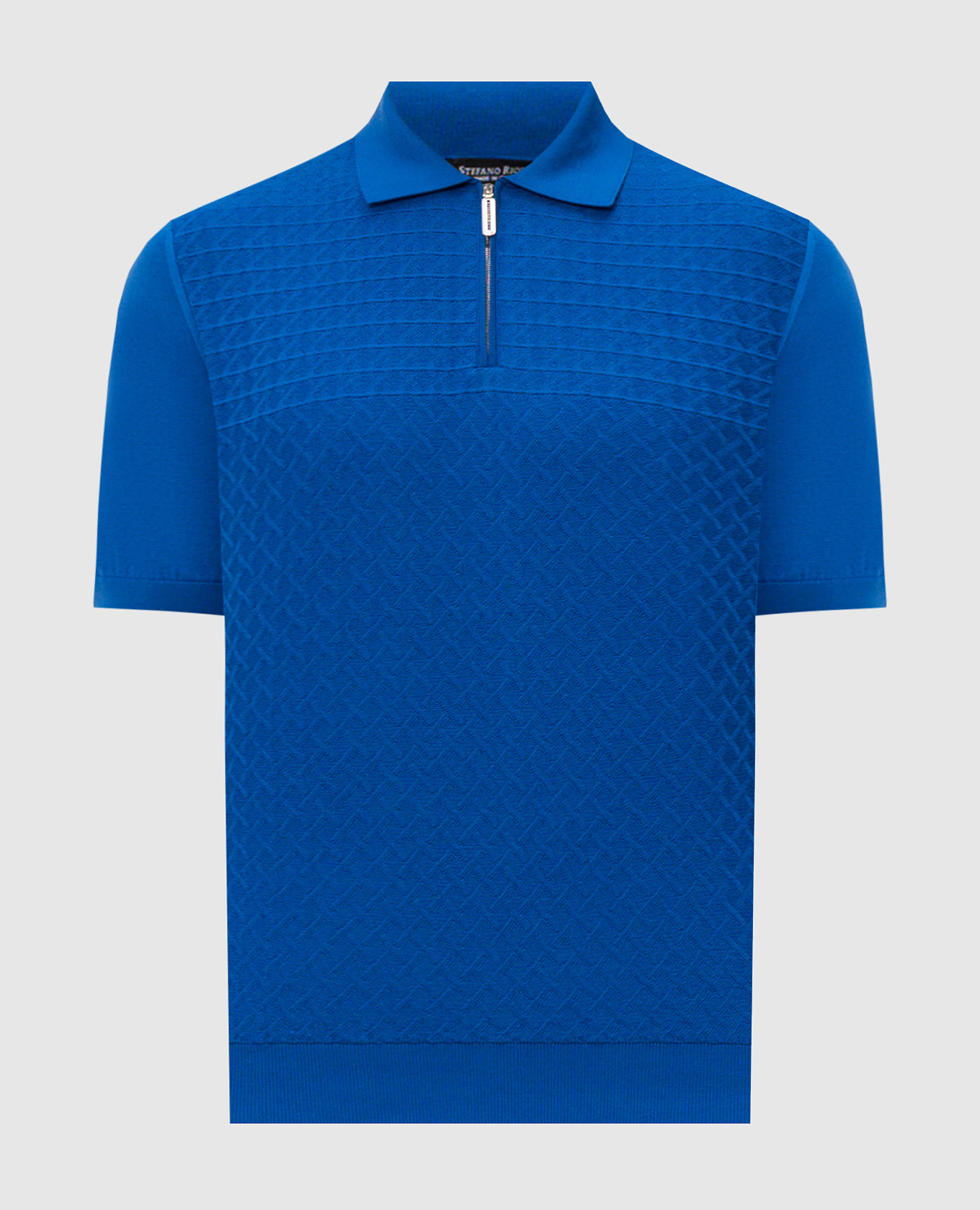 Blue polo shirt in woven geometric pattern