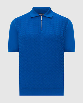 Stefano Ricci Blue polo shirt in woven geometric pattern K212039P31F26195